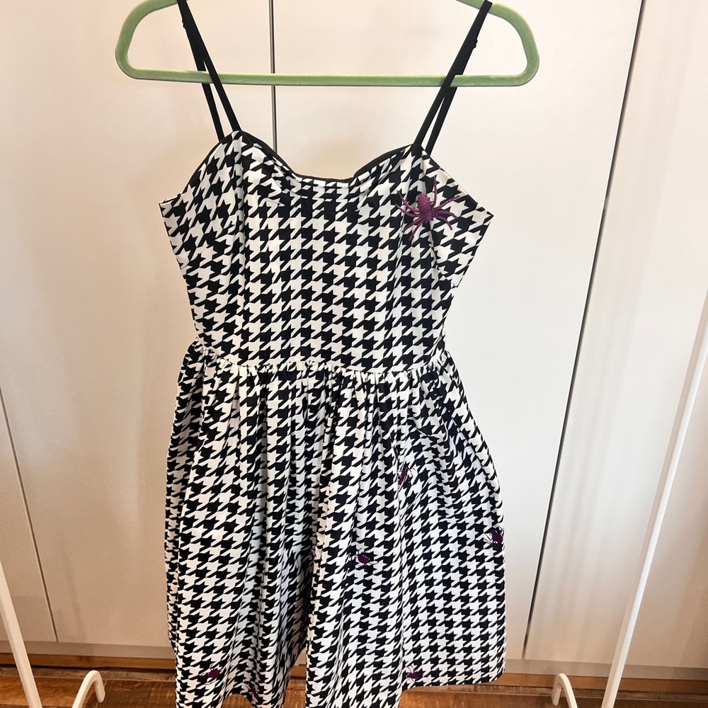 Unique Vintage Black and White Houndstooth Mini Dress
